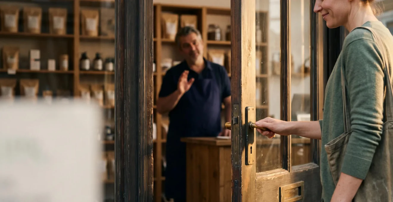 Client fidèle revenant naturellement dans sa boutique de prédilection, symbole d'une relation client durable et mensuelle