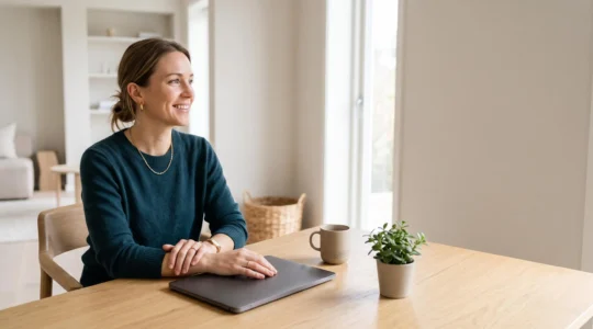Entrepreneur travaillant depuis un espace minimaliste pour lancer un e-business rentable sans stock physique