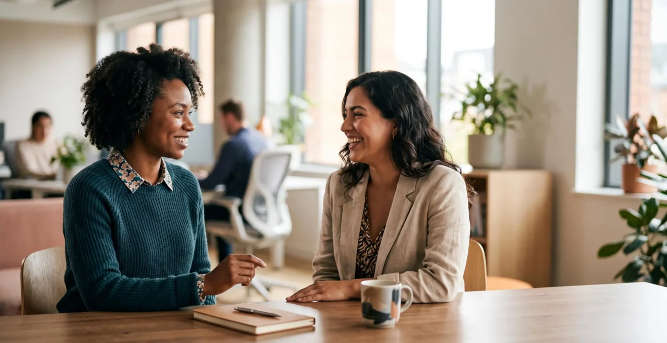 Conseillere de service client souriante en pleine ecoute active, incarnant une experience humaine qui fidelise le client